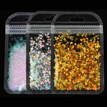 

3Bag/set Laser Sequins For Nails Gold Silver Glitter Stars Holo Four-pointed Star Shape Flakes Nail Art Decorations Gel Manicure
