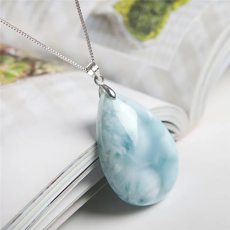 Larimar Pendant Genuine Blue Water Pattern Crystal Water Drop Bead Natural Larimar Pendant 39*29*10mm