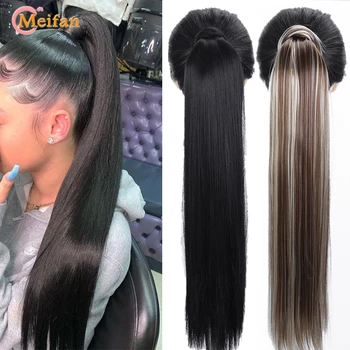 

MEIFAN Long Wavy/Straight Velcro Ponytail Warp Around Hair Tail Synthetic Ponytail Extension for Women Natural Fake Hair Pieces