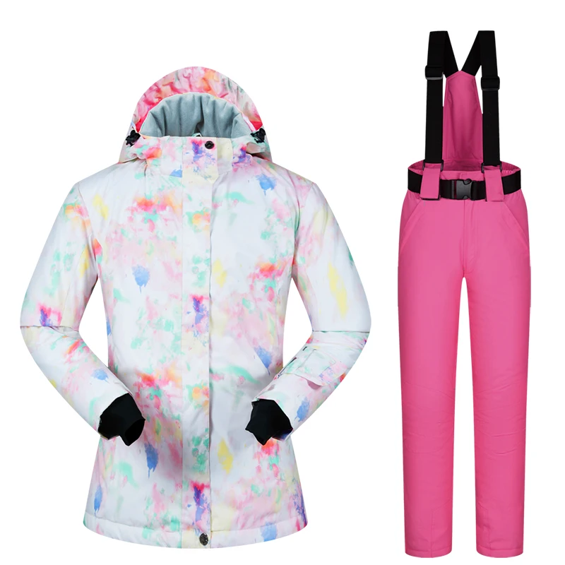 Лыжный костюм для взрослых женщин Зимний водонепроницаемый дышащий Теплый сноуборд куртка нагрудники брюки ветрозащитный Открытый Сноуборд костюм - Цвет: BSC  PINK