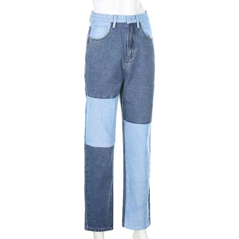 SIDDONS Jeans For Women Fashion Patchwork Jeans Baggy Pants Women Streetwear Cargo Pants High Waisted Denim Straight Trousers