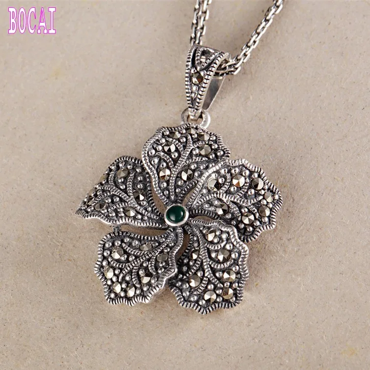 Новинка женский кулон из натурального камня с серебряным марказитом|sterling silver|flower