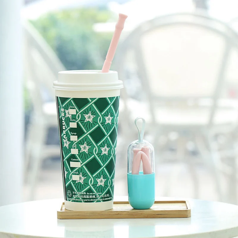 

Portable Reusable Washable Food Grade Silicone Drinking Bent Straws with Box K1195 E