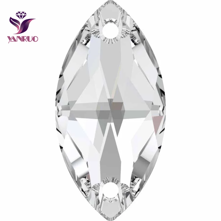 YANRUO Топ 3223 Navette чистый кристалл Пришивные блестящие бусины швейные стразы