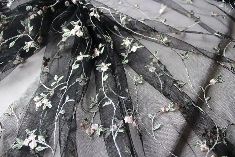 1 ярд/лот Цветочная сетка вышивка кружевная ткань материал пришить свадебное платье одежда пэчворк DIY ширина 130 см - Цвет: black