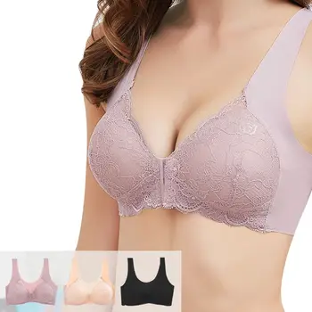 

2020 Large Size Front Buckle Steel Ring Bra Ladies Seamless Underwear Lace Bra U-shaped Beautiful Back Sport Bra
