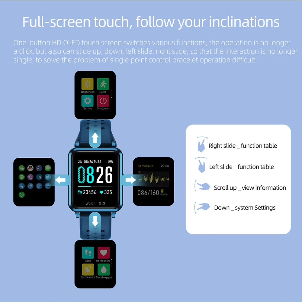 P8 Smartwatch IP67 Waterproof Wearable Device Bluetooth Pedometer Heart Rate Monitor Color Display Smart Watch for Android/iOS