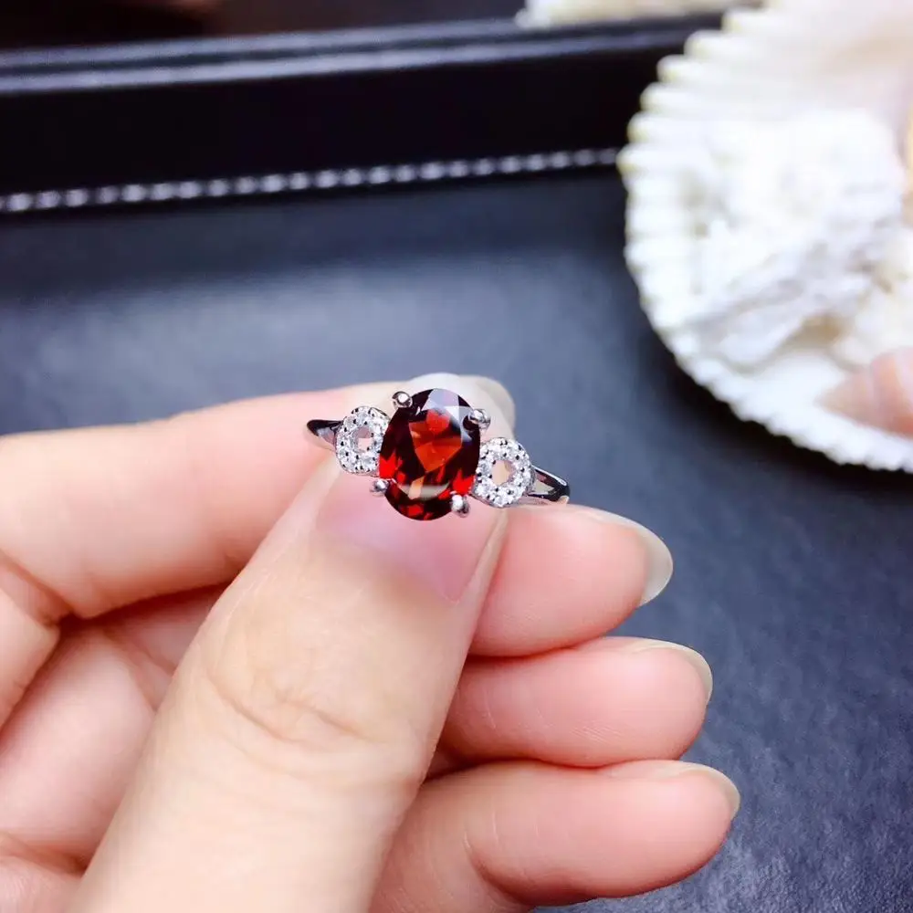 Модное Элегантное милое круглое кольцо с натуральным красным гранатом, S925 Серебряное кольцо с натуральным драгоценным камнем для девушек и женщин, вечерние ювелирные изделия в подарок