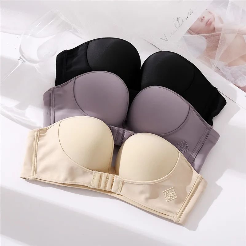 Women Sexy Strapless Push Up Bra Front Closure Bralette Invisible Bras  Underwear Lingerie 1/2 Cup Seamless Brassiere Abc Cup - Active Bra -  AliExpress
