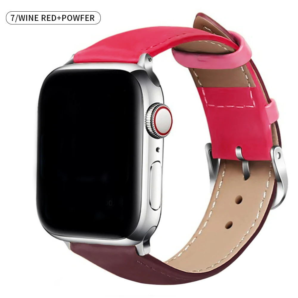 Red wine with pink Кожаный ремешок для Apple watch 5 44 мм 40 мм iWatch ремешок серии 4 3 2 1 42 мм 38 мм кожаный браслет аксессуары для часов - Цвет ремешка: Red wine with pink