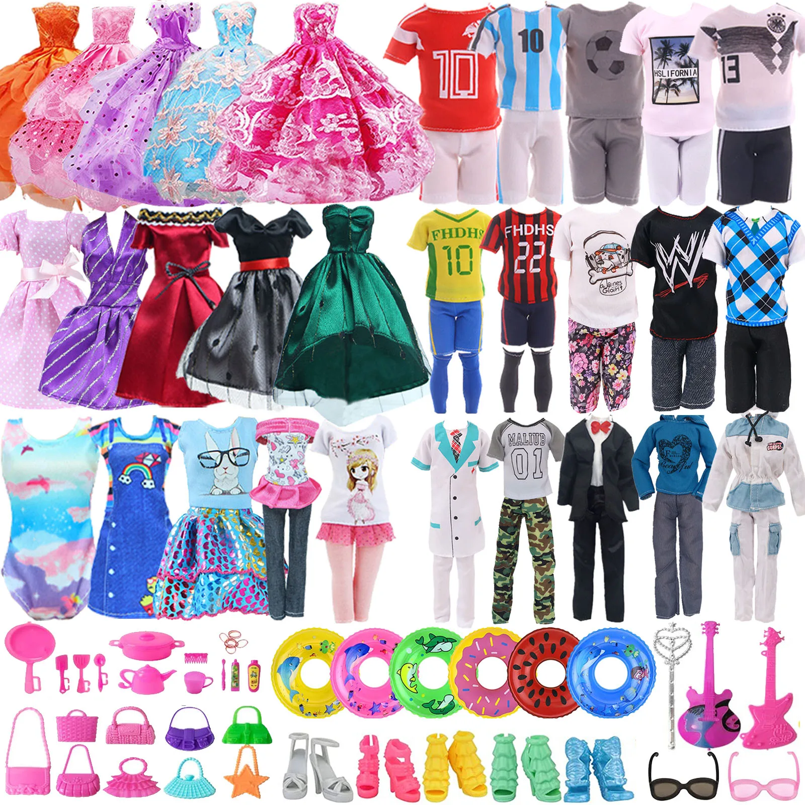 79Pcs Barbies Ken Doll Accessories=5*Barbies Clothes+5*Ken Clothes+ 69*Doll Accessories For Barbie Ken Doll&1/6 BJD Blythe Doll