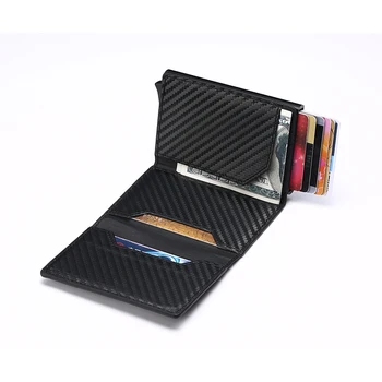

BYCOBECY 2020 Carbon Fiber New RFID Wallet Antitheft Aluminum Box ID Card Holder PU Leather Pop Up Card Case Magnet Coin Purse