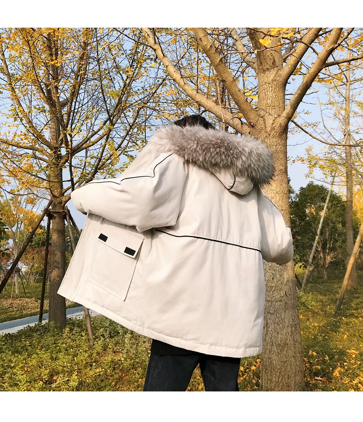 Winter Coat Men Warm Thick Fashion Parka Men Solid Color Casual Fur Collar Hooded Coat Man Wild Cotton Tooling Jacket Male