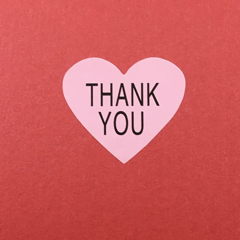

500PC/Lot Thank you Labels Pink Heart Sticker Sticker Labels Baking Sealing Label Stickers Self-Adhesive Labels For box/gift/tip