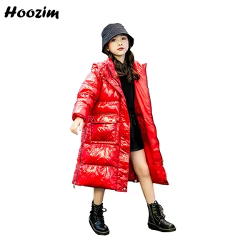 

Winter White Duck Down Jacket For Girls 4-11 Years Fashion Minimalist Solid Outerwear Child Black Split Hem Long Coat For Girls