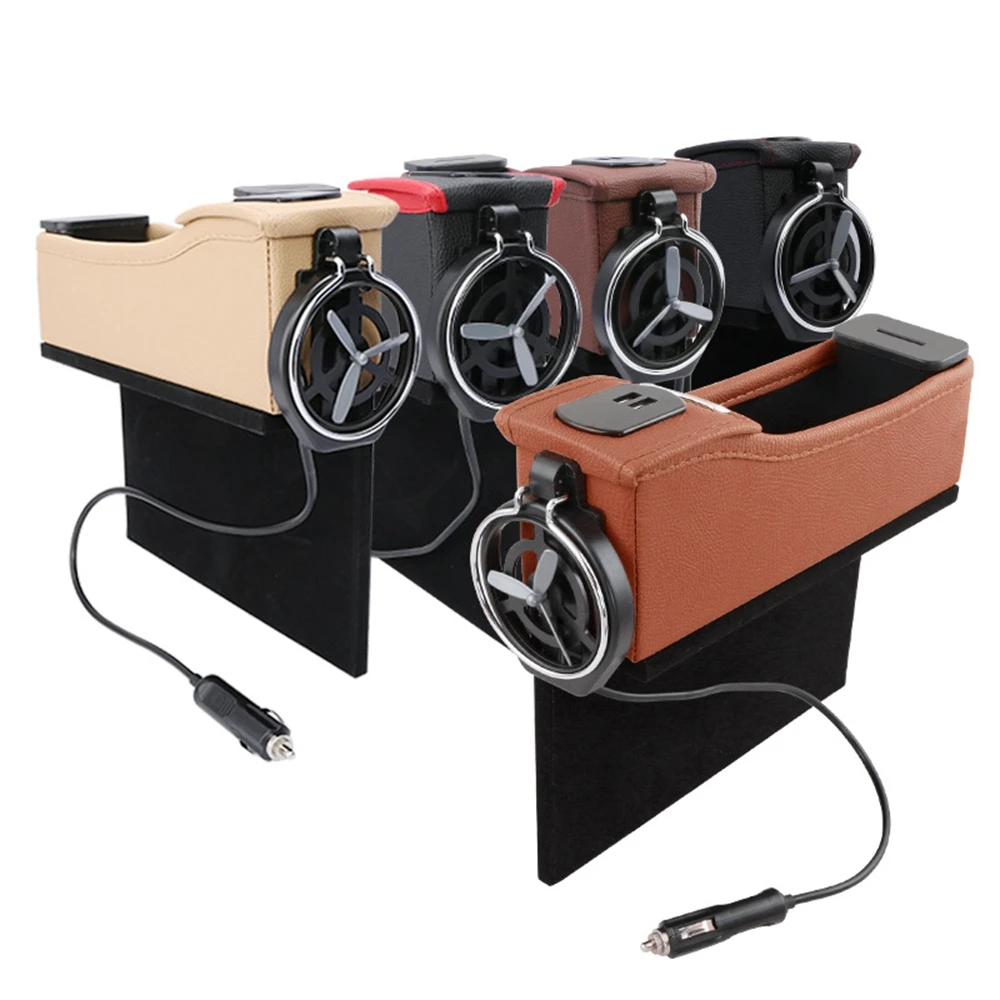 

For All Cars Multi-use Car Seat Gap Storage Box PU Leather Cars Slots Storage Boxes Cup Holders Drink Holders USB Charging