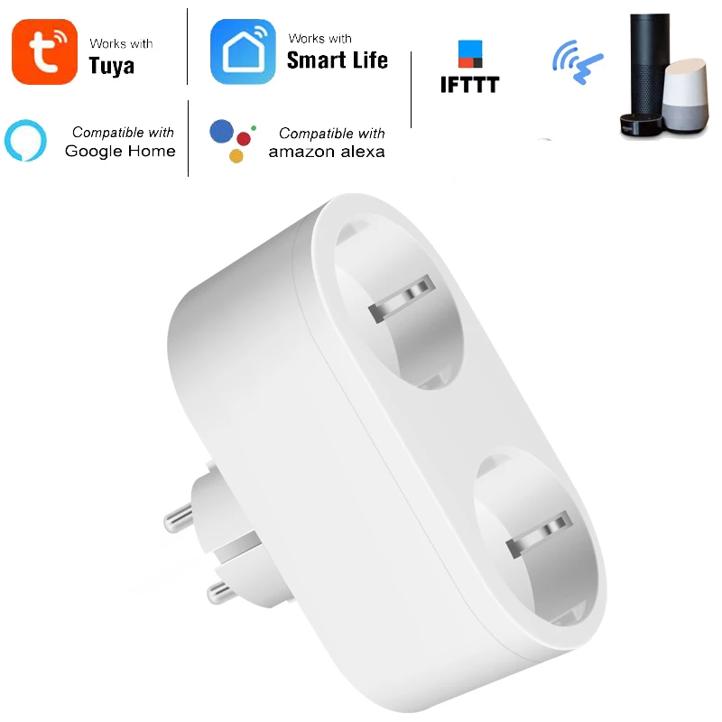 

Smart Wifi Plug 3680W 16A Dual Outlet Socket With Energy Monitoring APP Remote Control Work With Google Assistant Alexa IFTTT