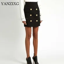 Новинка, высокая талия, короткие пуговицы, Металлические молнии, мини длина, покрыта бедрами, осень и зима, Офисная Женская юбка L157