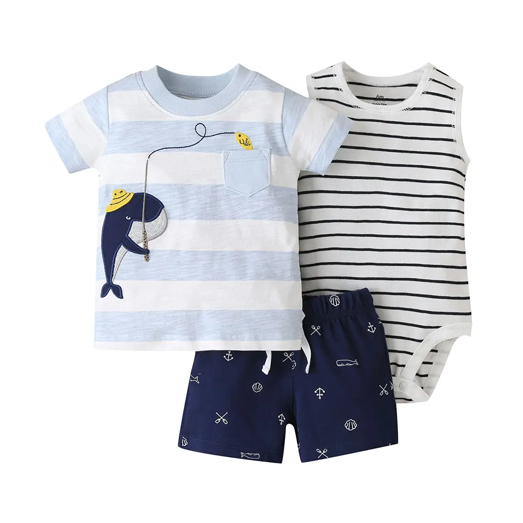 baby's complete set of clothing summer outfit for baby boy short sleeve T shirt tops+bodysuit+shorts newborn baby girl clothes set new born clothing suit 2021 baby's complete set of clothing Baby Clothing Set