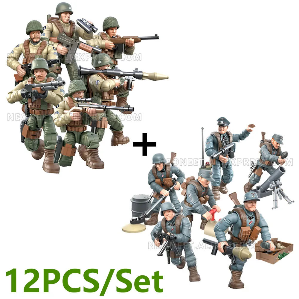 6pcs Military Cannon Weapon Building Blocks set with WW2 German Soldier Figures 
