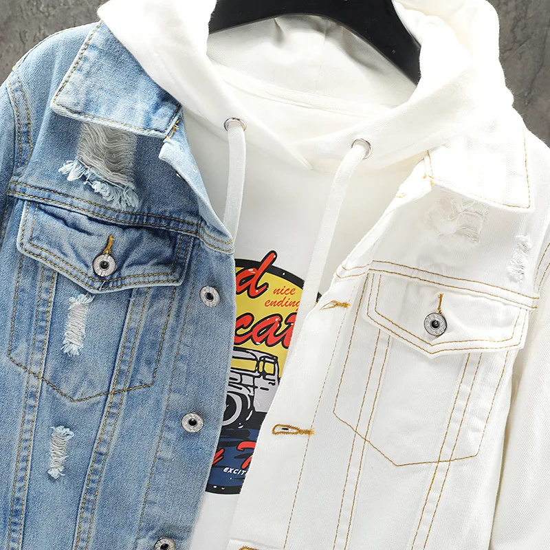 Men's Blue White Patchwork Jean Jacket 