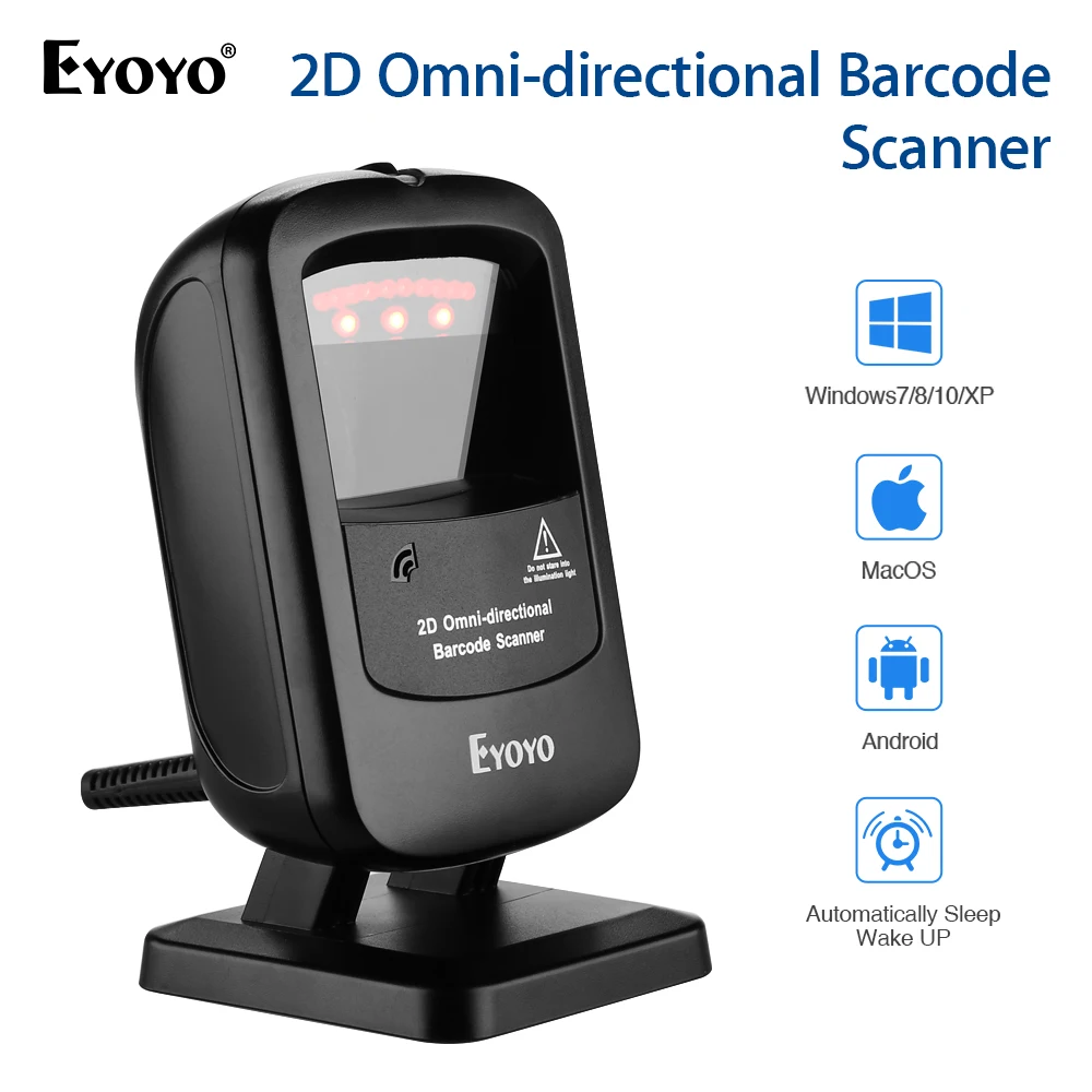 

Eyoyo Scanner 1D/2D/QR Omnidirectional Barcode Scanner USB Wired Bar Code Reader CMOS Hand-Free QR Code Scanner for Retail
