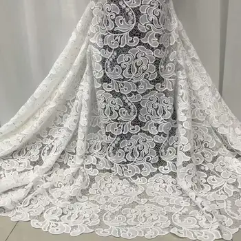 

White African Cord Lace Fabric High Quality Sequins Milk Silk Lace Cutout Water Soluble Guipure Cord For Party Sew