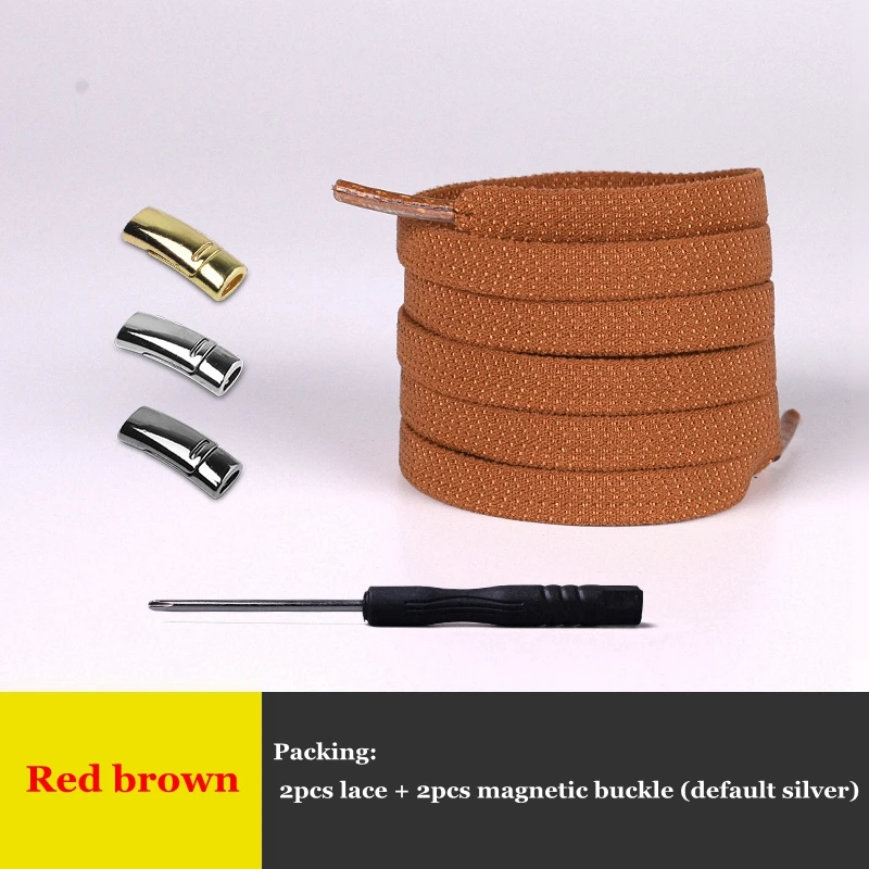 Red Brown 1 пара магнитных шнурков, эластичные фиксирующие шнурки, креативные, быстро не завязываются, шнурки для обуви, для детей, взрослых, унисекс, кроссовки, шнурки для обуви - Цвет: Red Brown