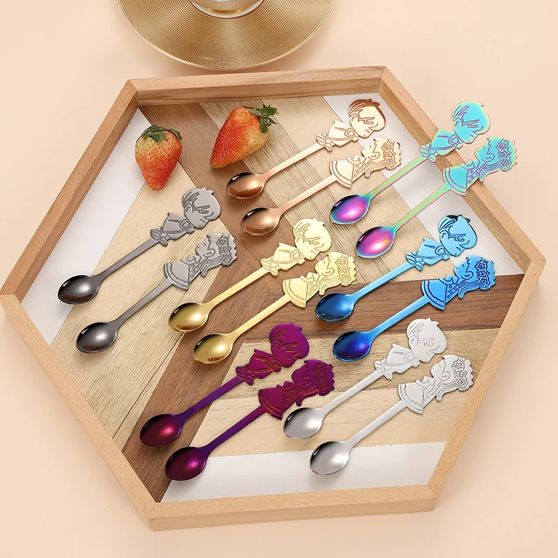 4 Pcs/Set 304 Stainless Steel Couple Coffee Spoon Dessert Ice Cream Stirring Spoon Tea Spoon Kitchen Tableware Wedding Supplies