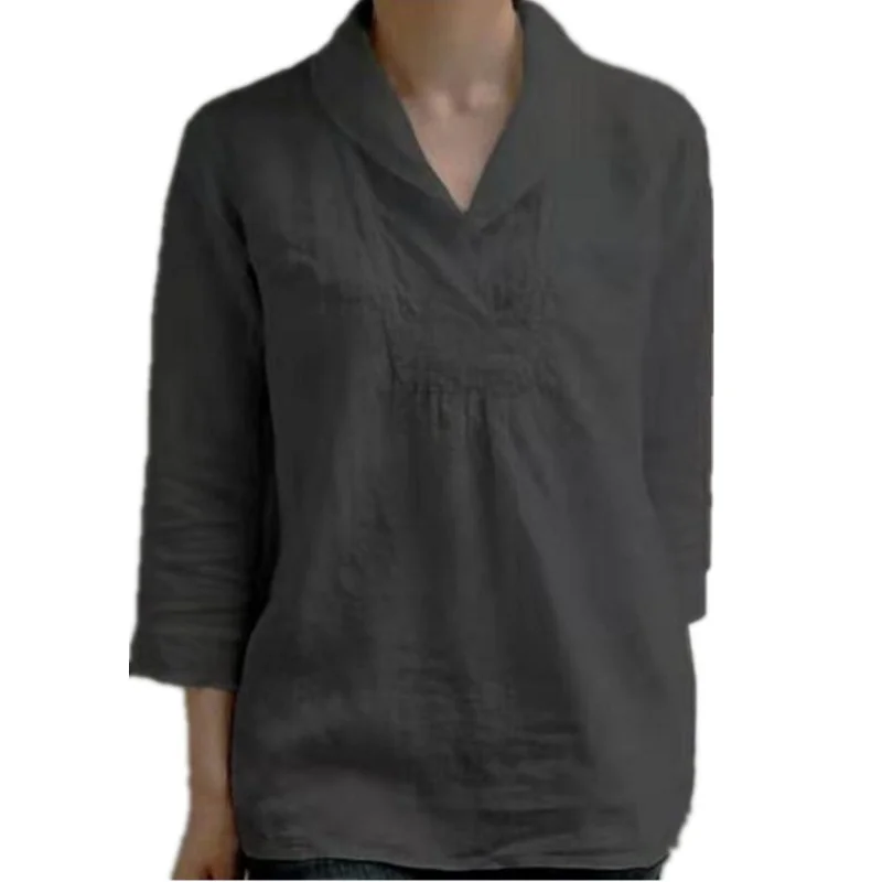 Elegant Summer Tunic Women Blouse Fashion 3/4 Sleeve Shirts Basic Tops Female Lapel Blusa Plus Size Casual Chemise 7