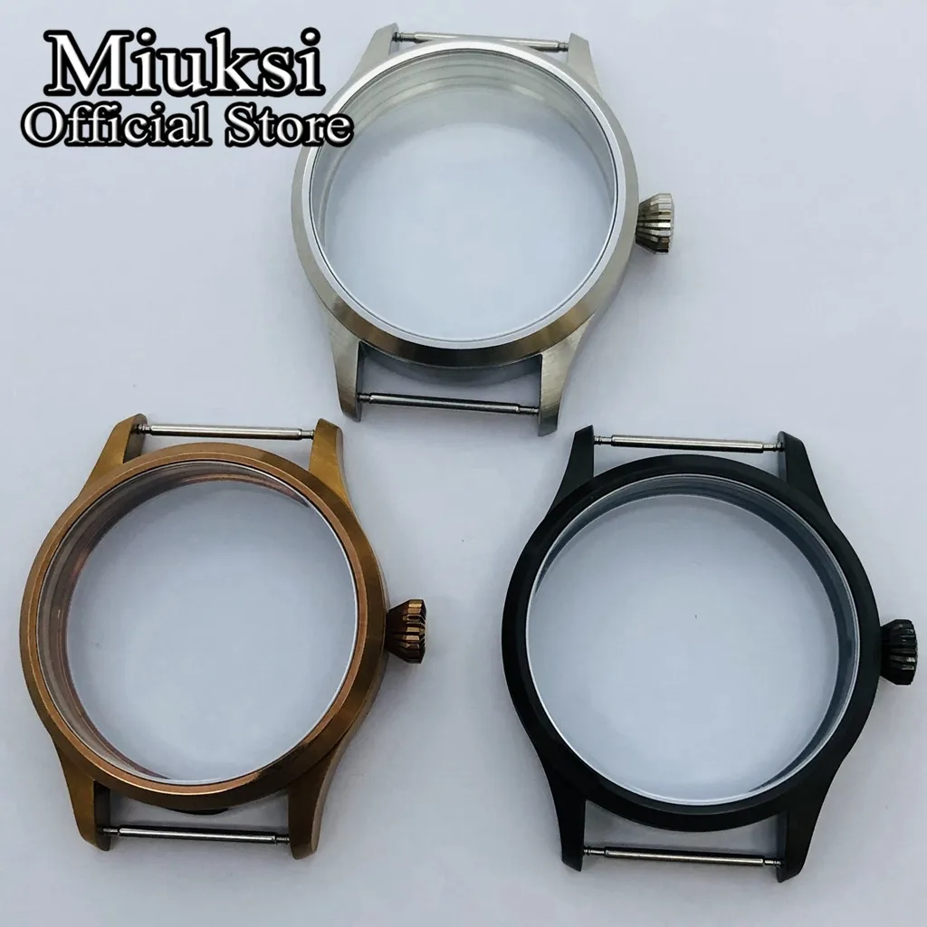 Miuksi 42mm silver copper black steel watch case sapphire glass fit ETA 6497 6498 Seagull ST3600 ST3620 ST36 series movement