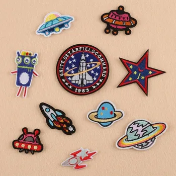 

100pcs/lot Small Round Embroidery Patches Clothing Decoration Accessories Space Planet Rocket Diy Iron Heat Transfer Applique