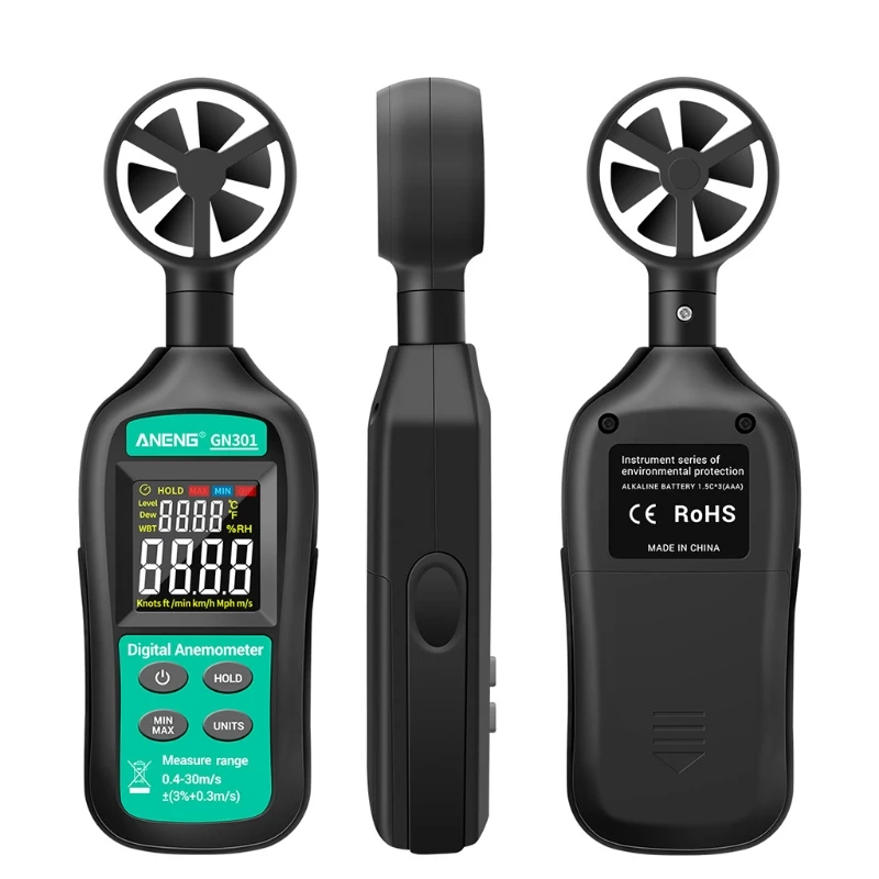 US $20.69 GN301 Digital Anemometer Handheld Wind Speed Meter For Measuring Wind Speed Temperature And Wind Chill With Backlight LCD