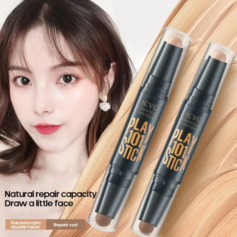

ICVC 1pc Double Head Face Highlighter Makeup Bronzer Long-lasting Shimmer Play Stick 3D face Full Cover Blemish Concealer TSLM2