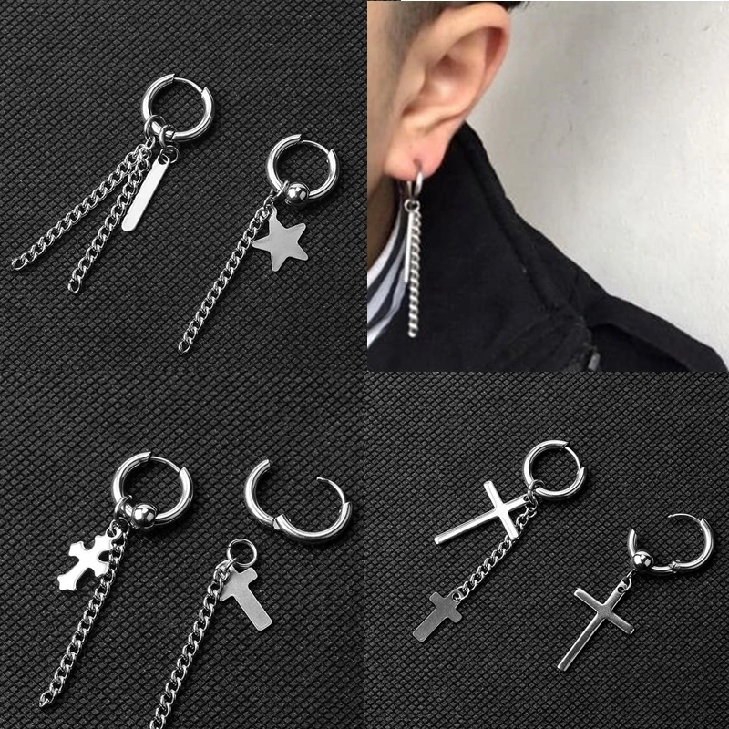 

1pc Hip Hop Drop Earring For Men Women Jewelry Punk Cross Pendant Long Tassel Earrings Exaggerate Party Trend Gifts Fashion Cool