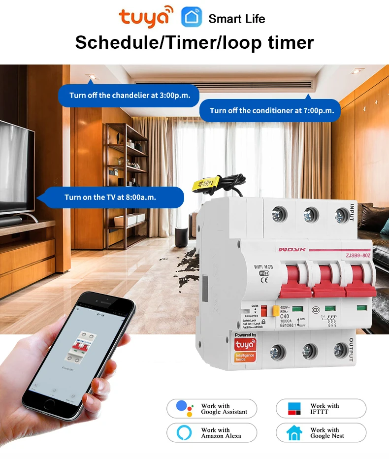 Smart Life(tuya) 3P WiFi умный выключатель защита от перегрузки и короткого замыкания с Amazon Alexa google home для умного дома
