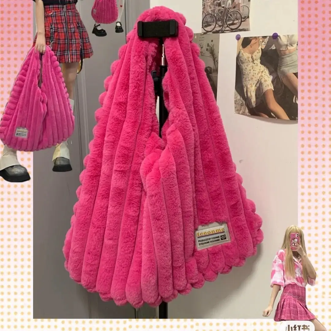 Soft Plush Women Messenger Bag Vintage Ladies Shoulder Crossbody Bags Large Capacity Students Girls Furry Tote Purse Handbags