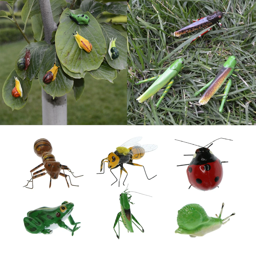 Qty 12 Handcraft Lifelike Figurine Insect Bee Grasshopper Garden Decor Toys