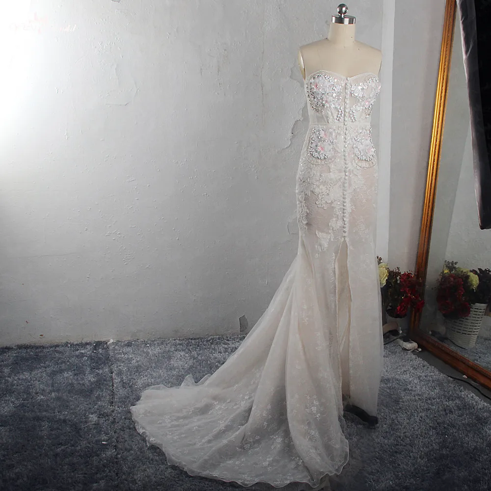 RSW1528 Sirena Abito Da Sposa сексуальный Del Merletto di Appliques Vedere Attraverso Милая Передняя раскол пляж Abiti Da Sposa