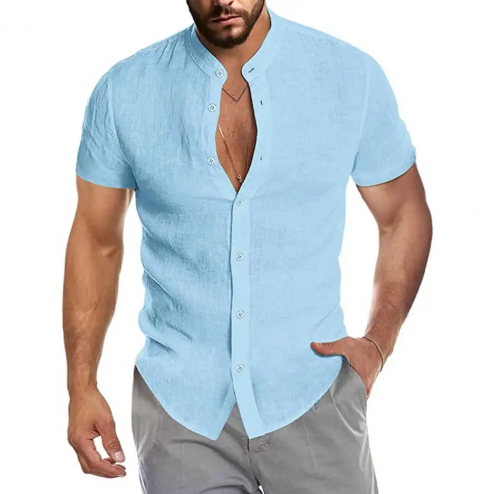 Fashion Mens Summer Cotton Linen T Shirts Casual Short Sleeve V Neck Loose Tops 