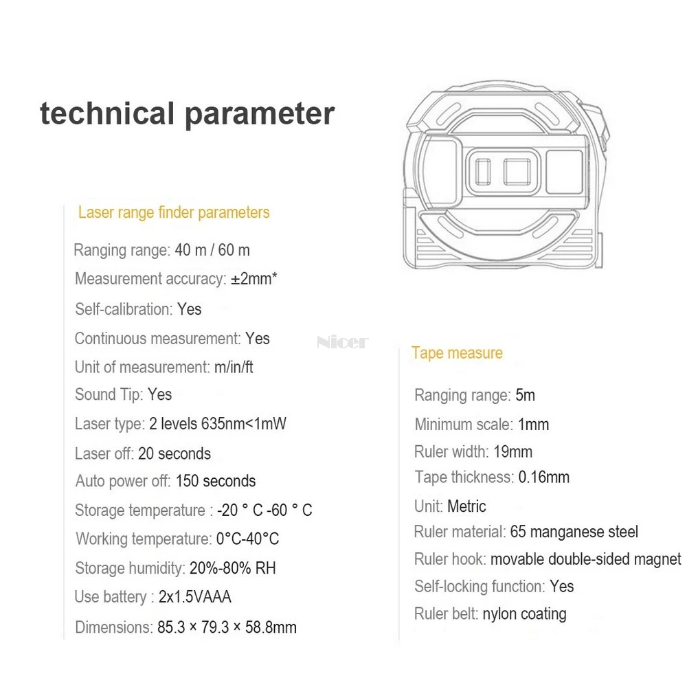 2 In 1 Laser Distance Meter Range Finder 40M 60M Laser Tape Measure Digital Retractable 5m Laser Rangefinder Ruler Survey Tool 2 In 1 Laser Distance Meter Range Finder 40M 60M Laser Tape Measure Digital Retractable 5m Laser Rangefinder Ruler Survey Tool