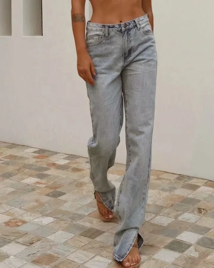 2020 Autumn Vintage High Waist Straight Floor Length Jeans Ripped Jeans Women Boyfriend Denim Pants High Street Long Trousers