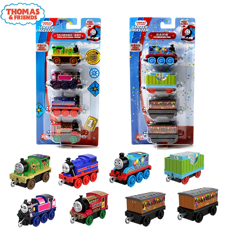 4 pièces Thomas et amis Mini bande dessinée Trains en métal magnétique Train ensemble moulé sous pression modèle voiture jouets pour garçons éducatifs Brinquedos cadeau