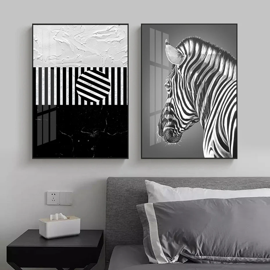 

Abstract Black White Line Zebra Animal Wall Art Canvas Painting Poster Print Pictures for Living Room Home Interior Decoration