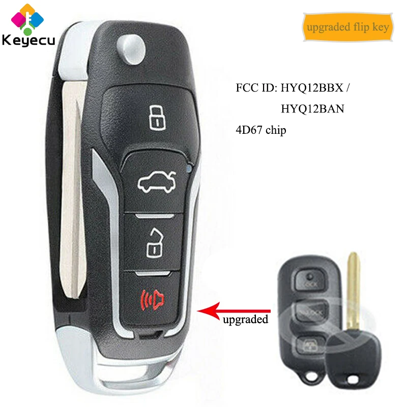 

KEYECU Upgraded Flip Remote Control Key With 4 Button 4D67 Chip - FOB for Toyota 4 Runner 2003-2009, Sequoia 2004-2007, HYQ12BBX