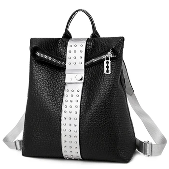 

QINRANGUIO Black Backpack Women 2020 New Fashion Women Backpack PU Leather Backpack Female School Bags for Teenage Girls