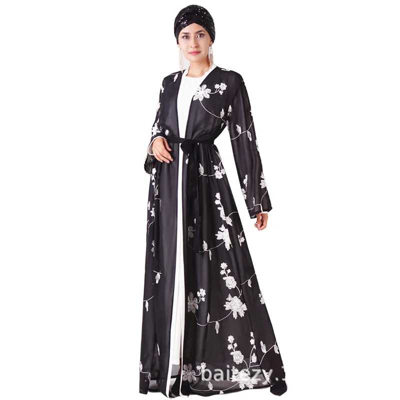 Шифоновая вышивка абайя, кафтан элегантное женское вечернее платье женские мусульманские платья халат Femme Musulmane Longue Vestidos Eid турецкие платья
