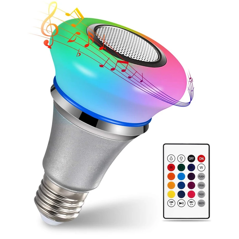 Bluetooth светильник, лампочка, динамик, 6 Вт, E27, белый, RGB, сменный, умный, светодиодный, беспроводная, стерео, аудио, с 24 клавишами, пульт дистанционного управления
