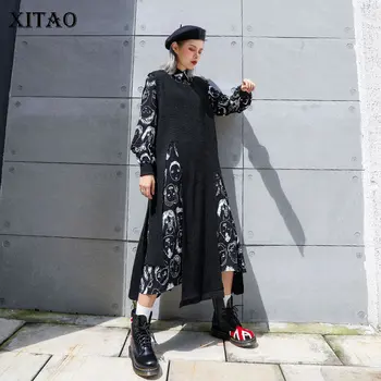 

XITAO Split Two Piece Set Dress Women Fashion Single Breast Elegant 2019 Autumn Small Fresh Casual Minority Long Dress WLD2548