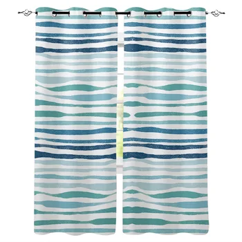 

Multi-size Wave Blue Green Pattern Window Curtains Polyester Fabric Living Room Curtain Home Decor